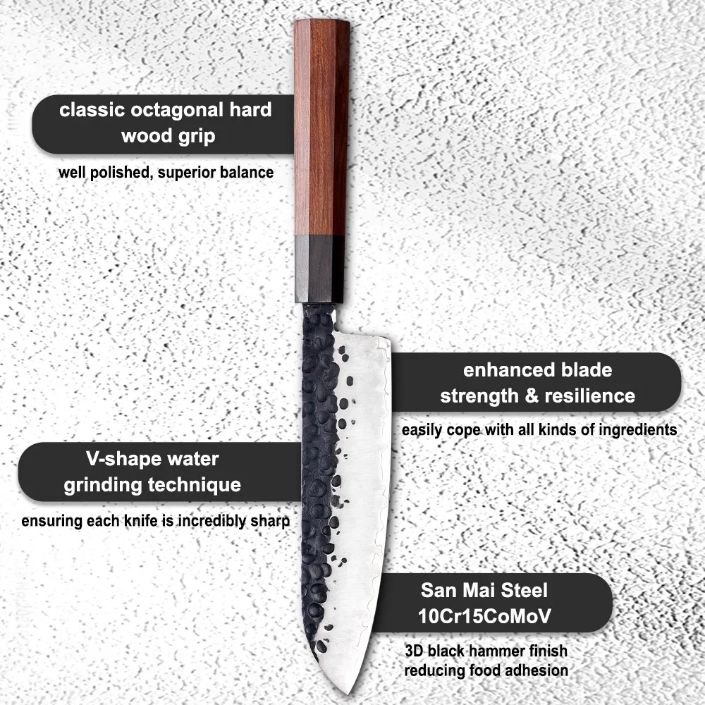 7inch high carbon steel black blade Wooden handle kitchen knives japanese professional kitchen knives santoku