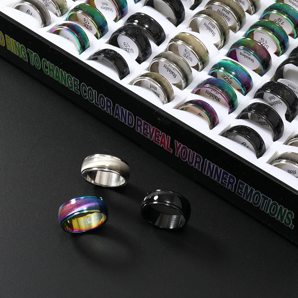 2024 wholesale top ranking multiple colors stainless steel cat eye mood rings with size 17-21 for men and women