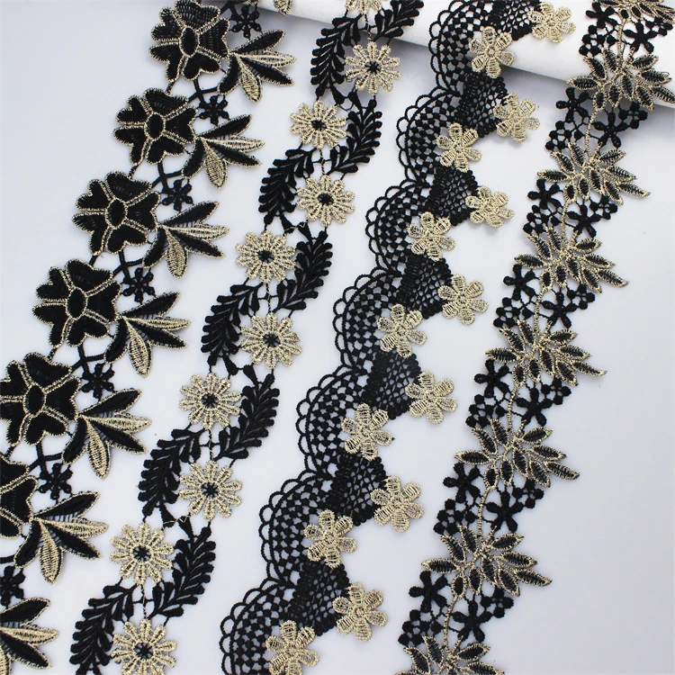 10cm Wide African Braid Lace Trim Fabric Ribbon Luxury Guipurey Flower Gold Lace Trim For Sewing Clothing Garment Decorative