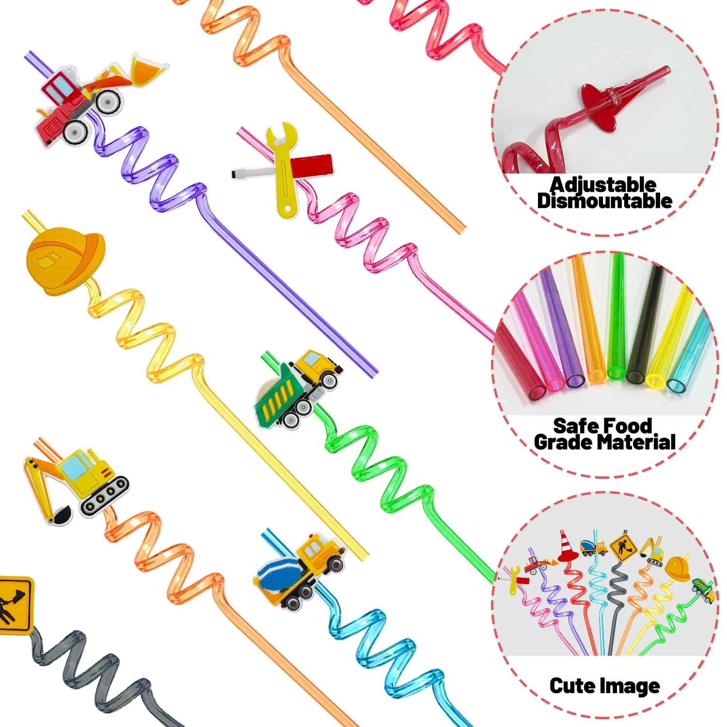 Transportation Car Construction Theme Plastic Straws Reusable Transportation Straws For Party Favors Supplies Gift