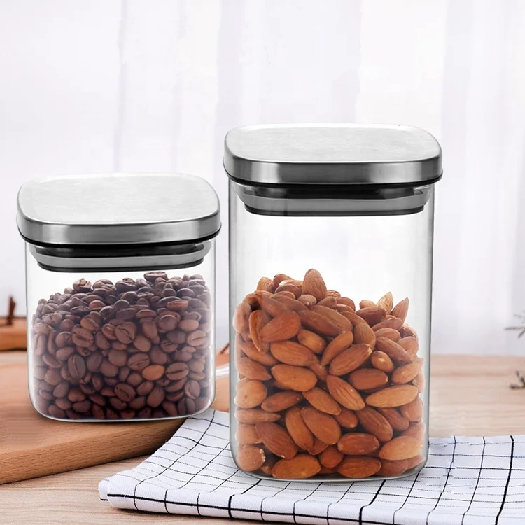 Hotsale Square High Borosilicate Glass Food Storage Containers Jars with Stainless Steel Lid - Durable and Eco-Friendly