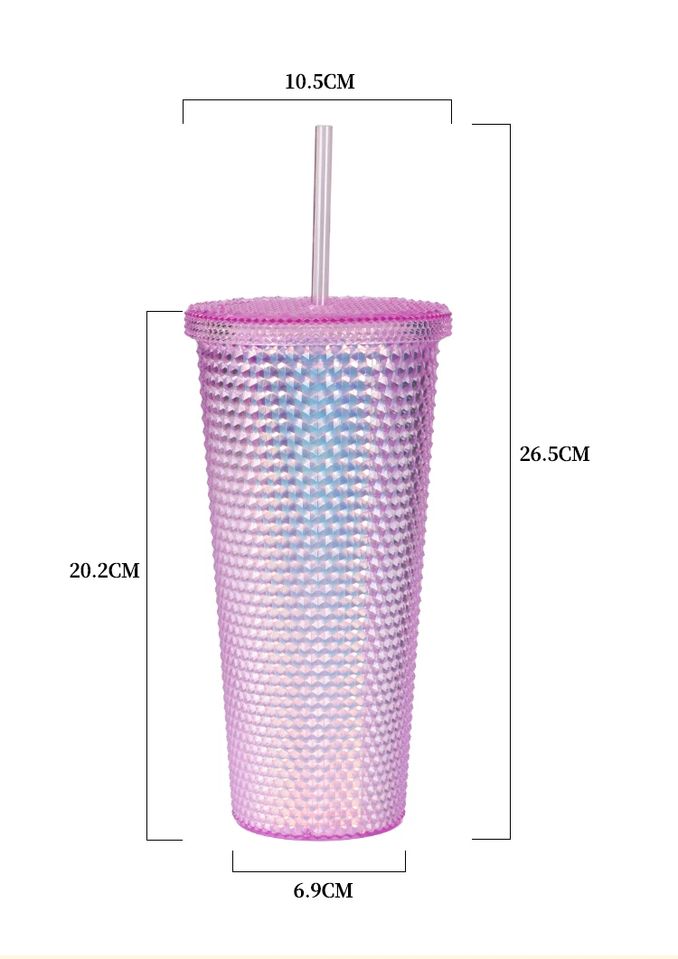 Новый Специальный разноцветный дуриан блеск со стразами с двойными стенками 700 мл стакана воды лазером, печать под заказ, большой размер
