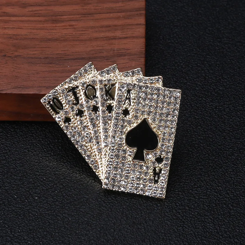 Новинка креативная популярная Большая Булавка для безопасности ювелирные изделия с инкрустированными бриллиантами игральными картами дизайнерская брошь из сплава мужчин
