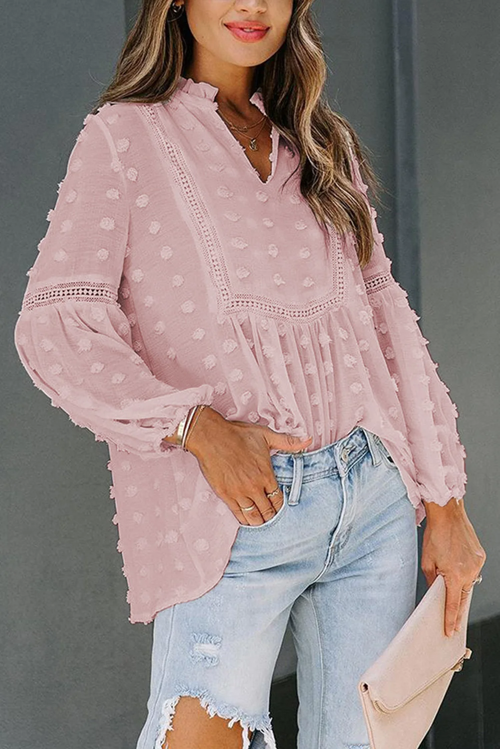 
New Design Solid Color Long Sleeve Vintage Sweatshirt Lace Lantern Sleeve Blouses Elegant Women Tops 