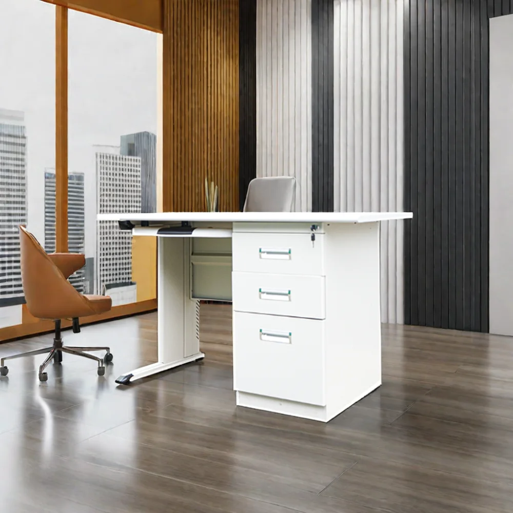 China Guangdong Tengle factory KD office furniture Metal steel office computer table office desk with three drawers
