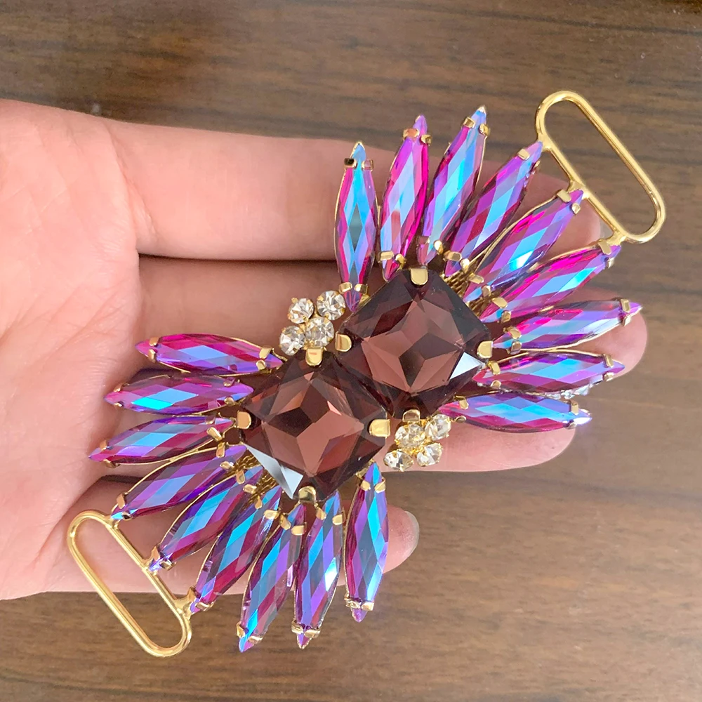 Rhinestone Applique Crystal AB Flower Sew on Rhinestones with Connectors Buckle Glass Rhinestone trim belt for Bikini Dress