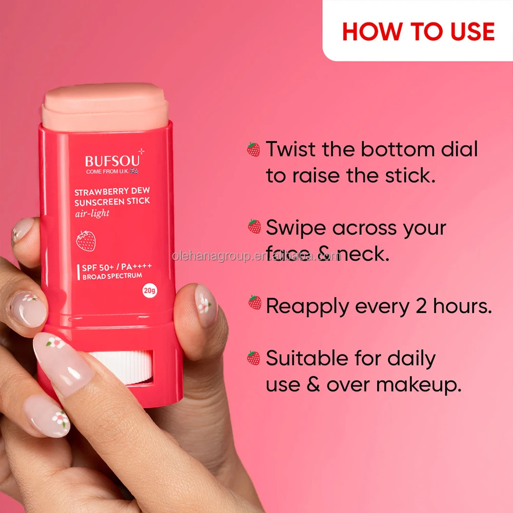 Private Label PA++++ UV Protection Sunblock cream Non-greasy Strawberry matte sun stick spf 50 Sunscreen