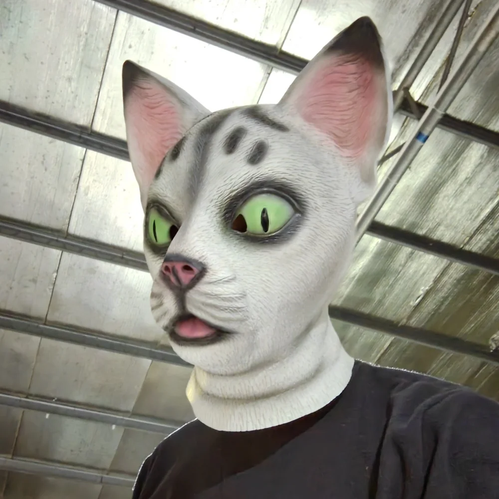 1pc Funny Halloween Animal Latex Masks Cat Full Face Mask Adult Head Cosplay Costume Halloween Props Masquerade Party Mask