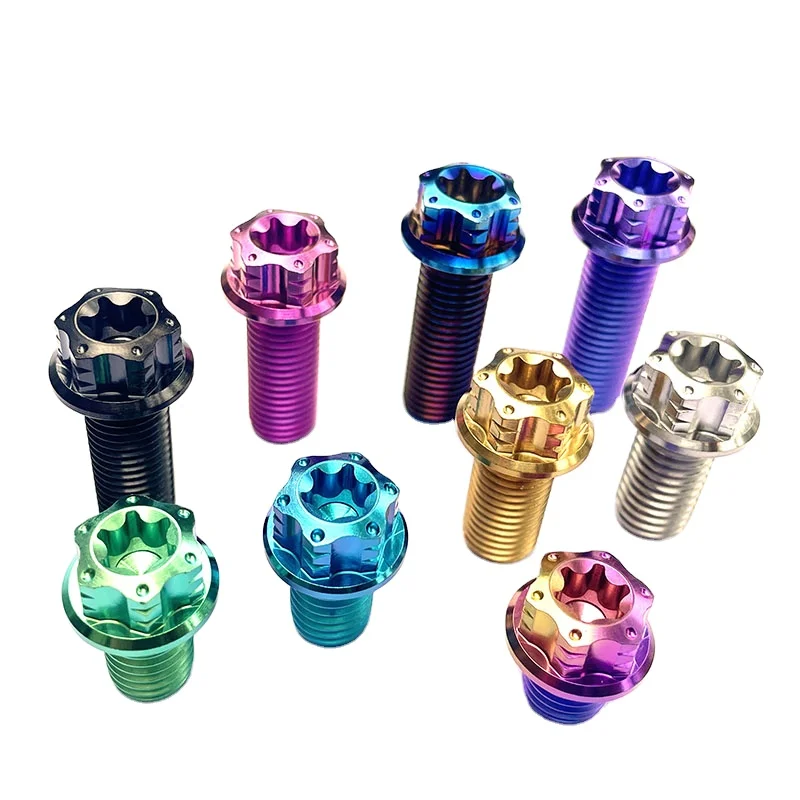 Customizable colors M10 Motorcycle bolts Titanium Flange Bolts gr5 titanium screw by PYTITANS