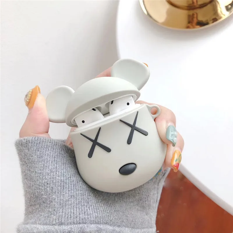  Чехол для наушников AirPods чехол с мультяшным медведем силиконовый Apple Air pods 2 милые наушники сумка чехлы