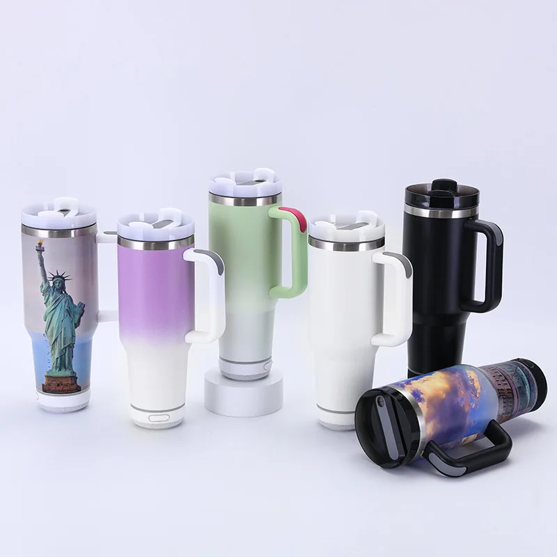 Custom logo & Box Reusable 1200ml Double Wall Tumbler 40oz Stainless Steel Travel Mug with Durable Bluetooth Speaker