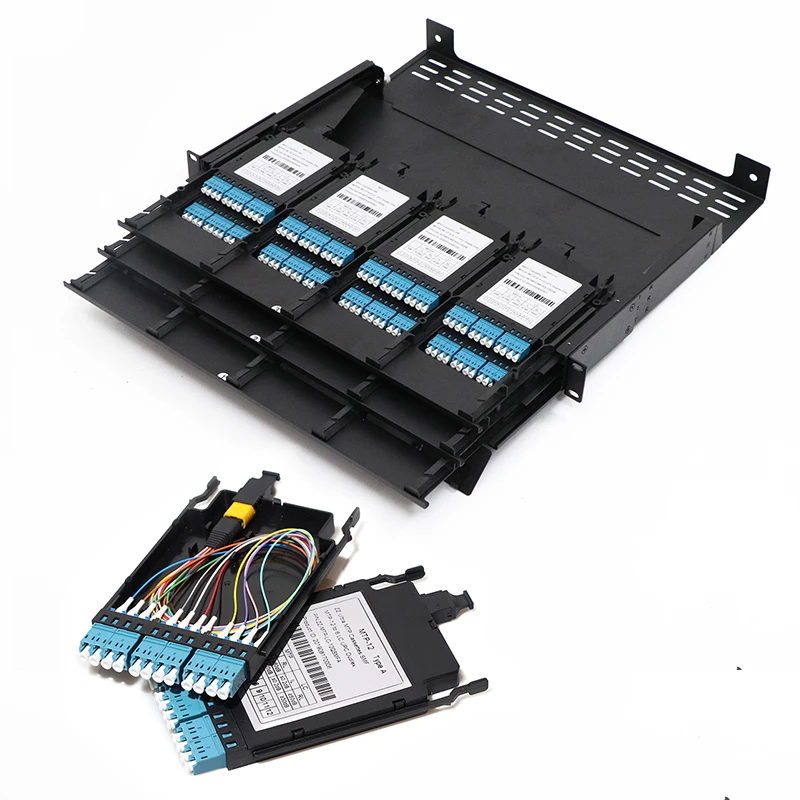  Кассета MPO FTTX solution 24 ядра высокой плотности волоконно-оптическая 24F SM/OM3 Box кассета MTP для установки на стойке 1U