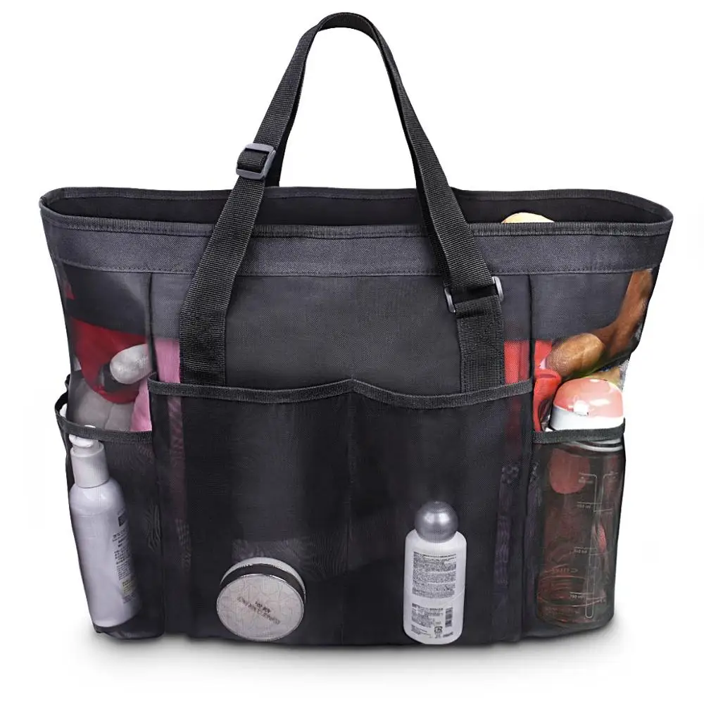 
Large Capacity Unisex Gift Multi Functional Chic Shopping Foldable Woven Dense Baby Mummy Bag Beach Mesh Nylon Tote Bag 