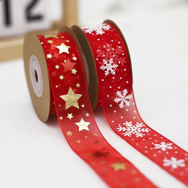 JAYWOOD Red Organza Christmas Handmade Ribbon Christmas Decoration Ribbon