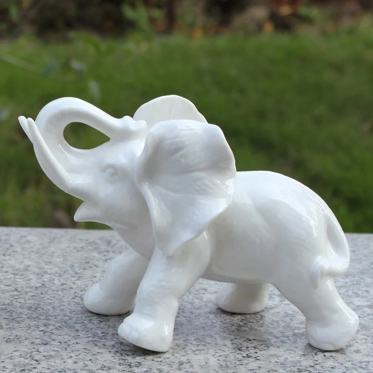 Handmade Eco-friendly Porcelain Crafts Ceramic Elephant Figurine Creative White Elephant Home Lucky Decoration Ceramic Elephant