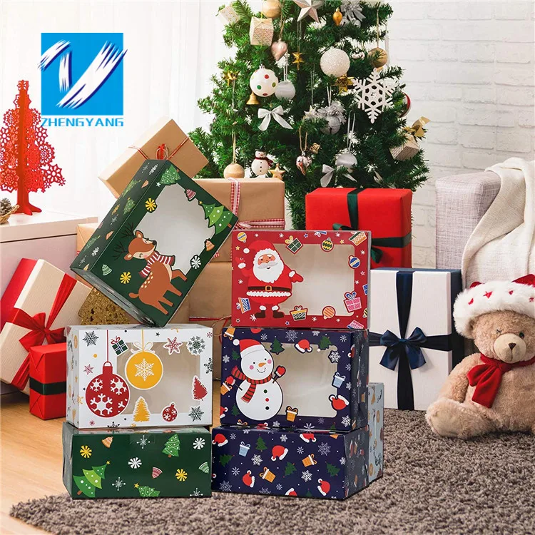 Christmas Cookie Boxes Baking Box with Window for Pastries Cupcakes, Candy, Holiday Bakery Treat and Party Favor