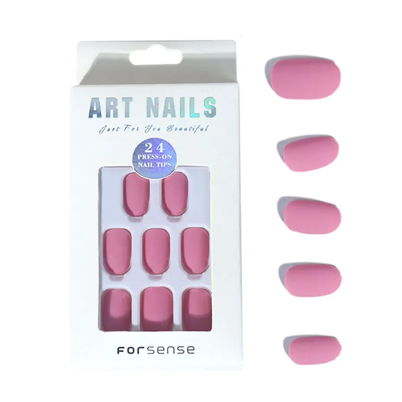 hot pink press on nails matt fake nails frosted short oval false nails 24 abs private label artificial fingernails wholesale