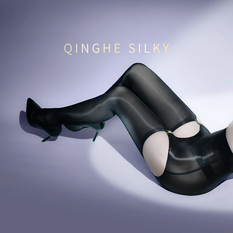 Bright Shimmery Oily Ultra-thin Garter Stockings Thigh High Shiny Oily Hip-covering