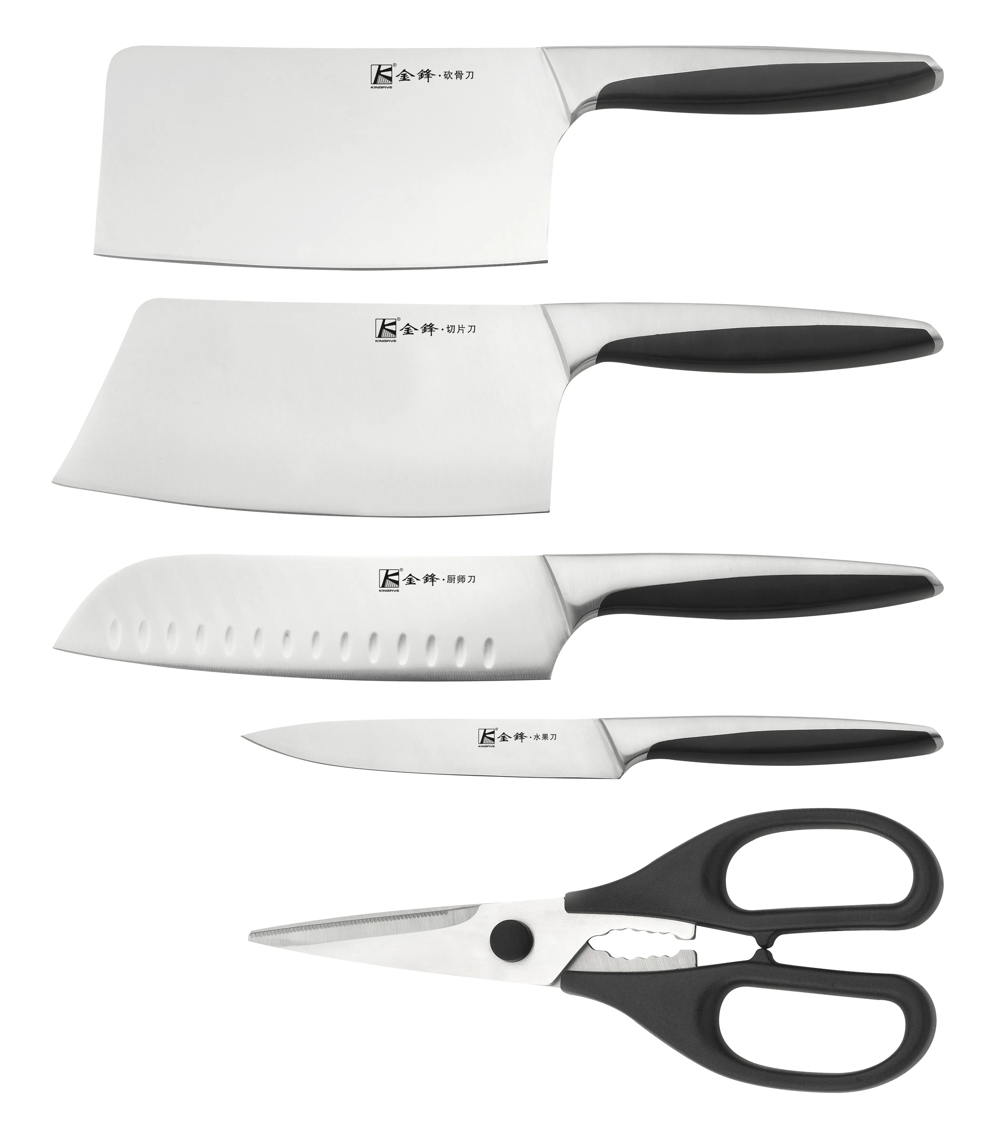 Factory Supply Household Kitchen Cooking 6pcs Stainless Steel Kitchen Knife Set With Wooden Block