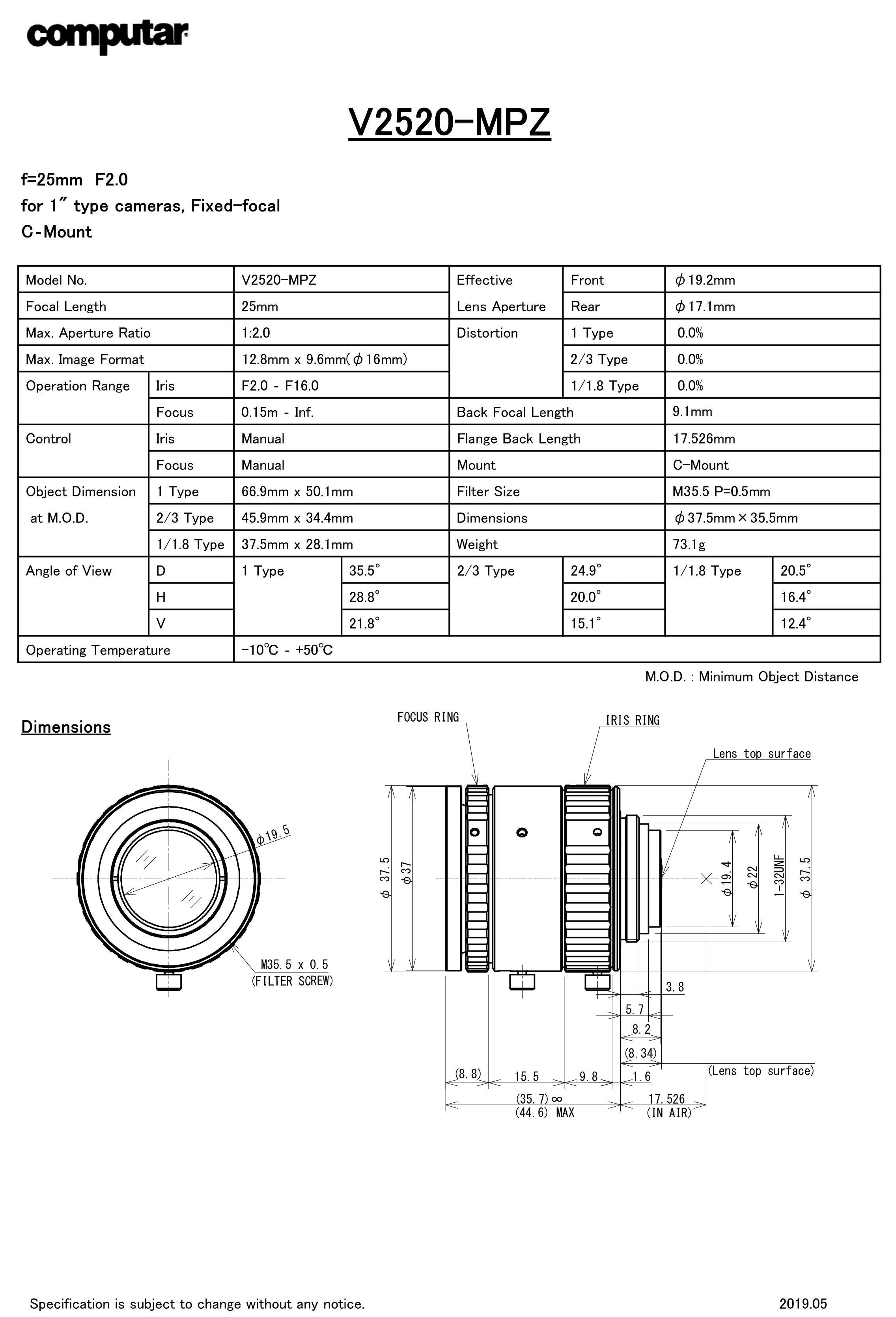 Professional Practical 25mm machine vision camera Industrial Lens with 20 Megapixel