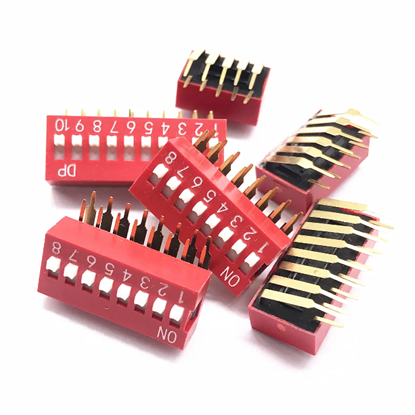 Higher Quality slide DIP switch right angle pitch 2.54mm Red Blue  Black color 2 position 3poles/4/5/6/7/8/9/10 pin dip switch