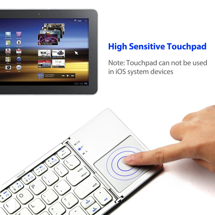 Black Layout  foldable bt  Wireless Folding bluetooth keyboard qwerty and touch pad wireless keyboard