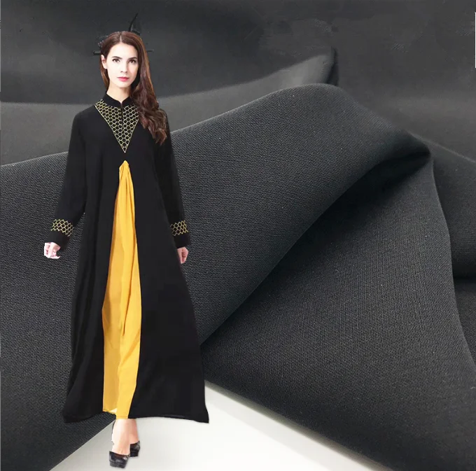 Formal Black 130--180gsm Peach Skin 100% Polyester Abaya Fabric  for Women Muslim Dress 2023 Dubai