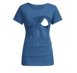 OEM Women Mom Maternity Nursing Short Sleeve Delivery Labor Gowns Breastfeeding Dress