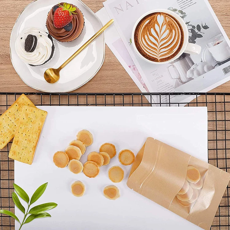 Compostable 100% Biodegradable Kraft Paper Dried Mango Raisins French Fries Food Packaging Snack Bags with Reusable Zipper