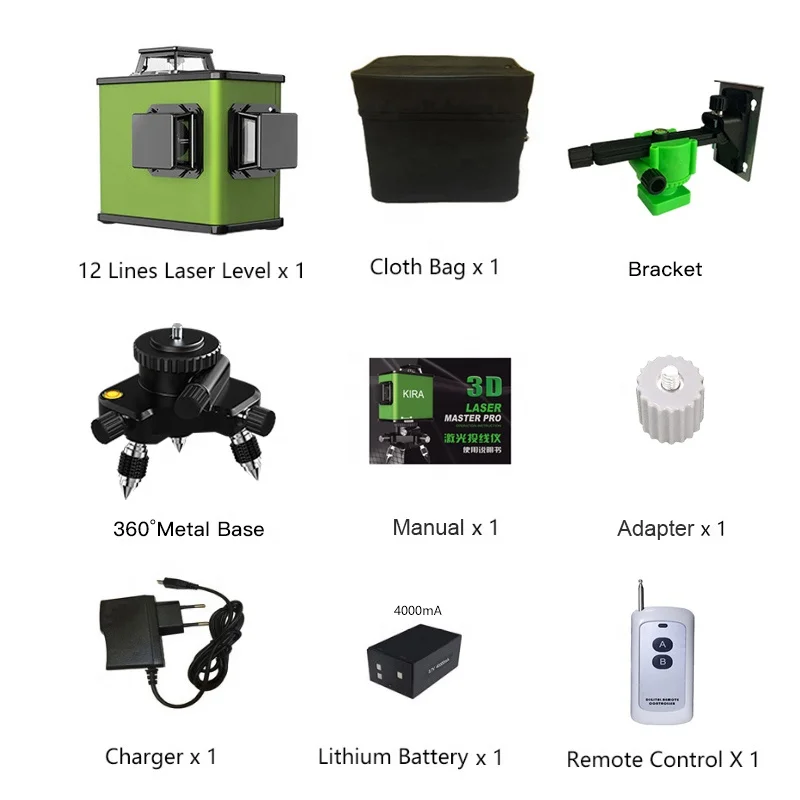 3*360 Green Beam Laser Level 12 Lines 3D Self Leveling Horizontal Vertical Cross Line Rotative Survey Level Laser