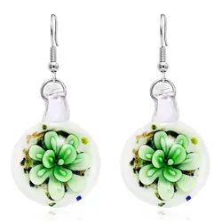 New style Millefiori Inspiration Lampwork Flower Italy Murano Glass Flat Ball Earrings Craft Jewelry Wholesale BHQ030