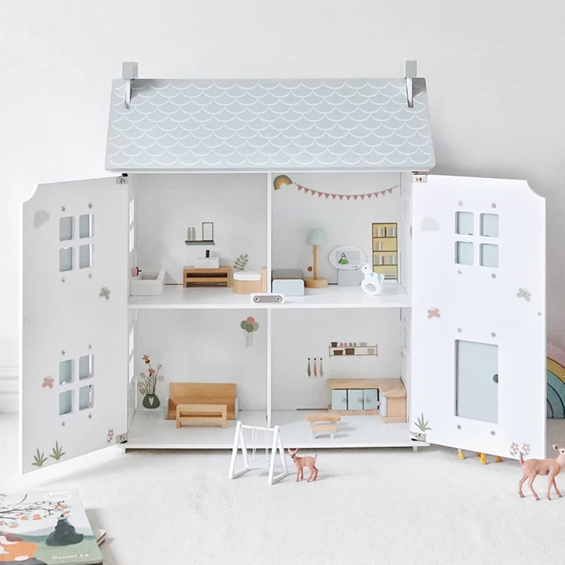 Wooden Dollhouse Toys Kids Furniture Dream House Doll Houses For Little Girls Pretend Role Play