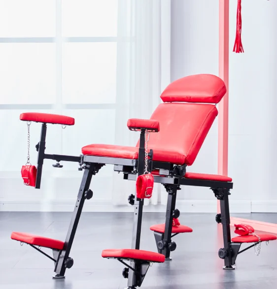 BDSM Furniture Sex Red Chair for Couple Love Fun Bedroom Bondage Handcuff Sex Love Chair Sex Furniture