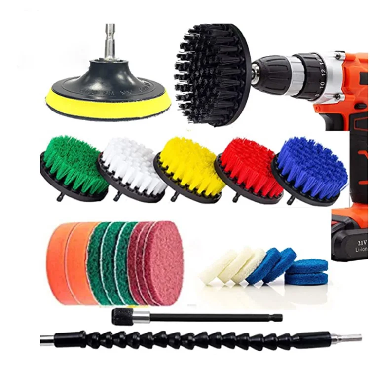 25 Pcs Scrubber Drilling Detailing Cleaning Brush Attachment Set with Sponge Pad