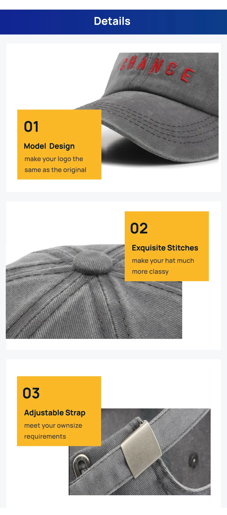 Wholesale Men 100% Cotton Twill Plain Blank Adjustable 6 Panel Sport Baseball Cap Unstructured Dad Hat Custom Embroidery Logo