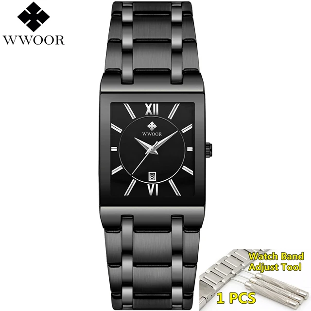 2019 Waterproof Golden Male Wristwatch Top Brand Luxury WWOOR Men Watches Gold Black Square Quartz watch men