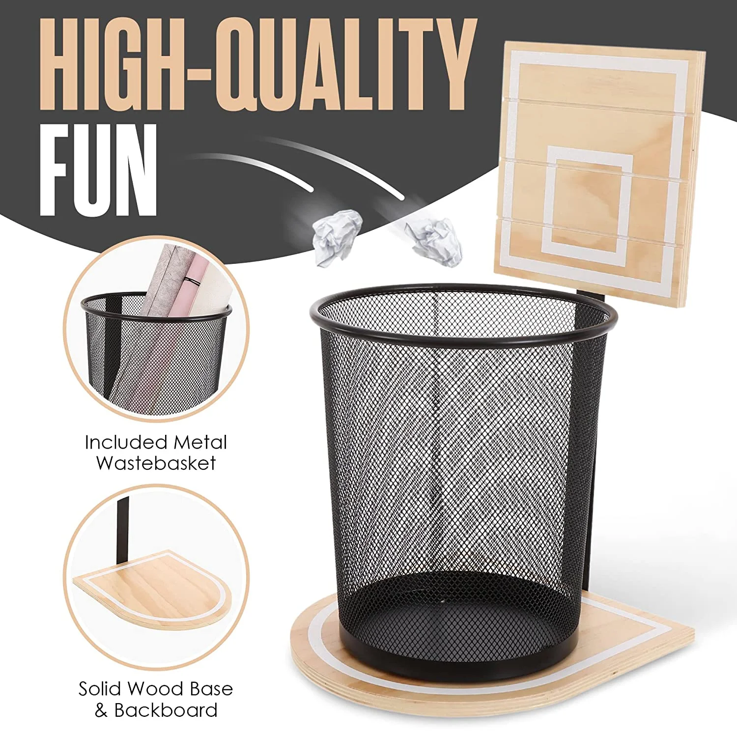 Indoor Office Black Metal Mesh Basketball Hoop trash Can Waste Paper Basket