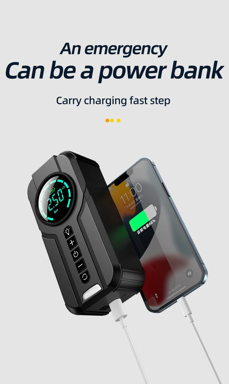 Car emergency portable 8400mAh 2 in 1 jump starter power bank and tire inflator 150psi with LED digital display