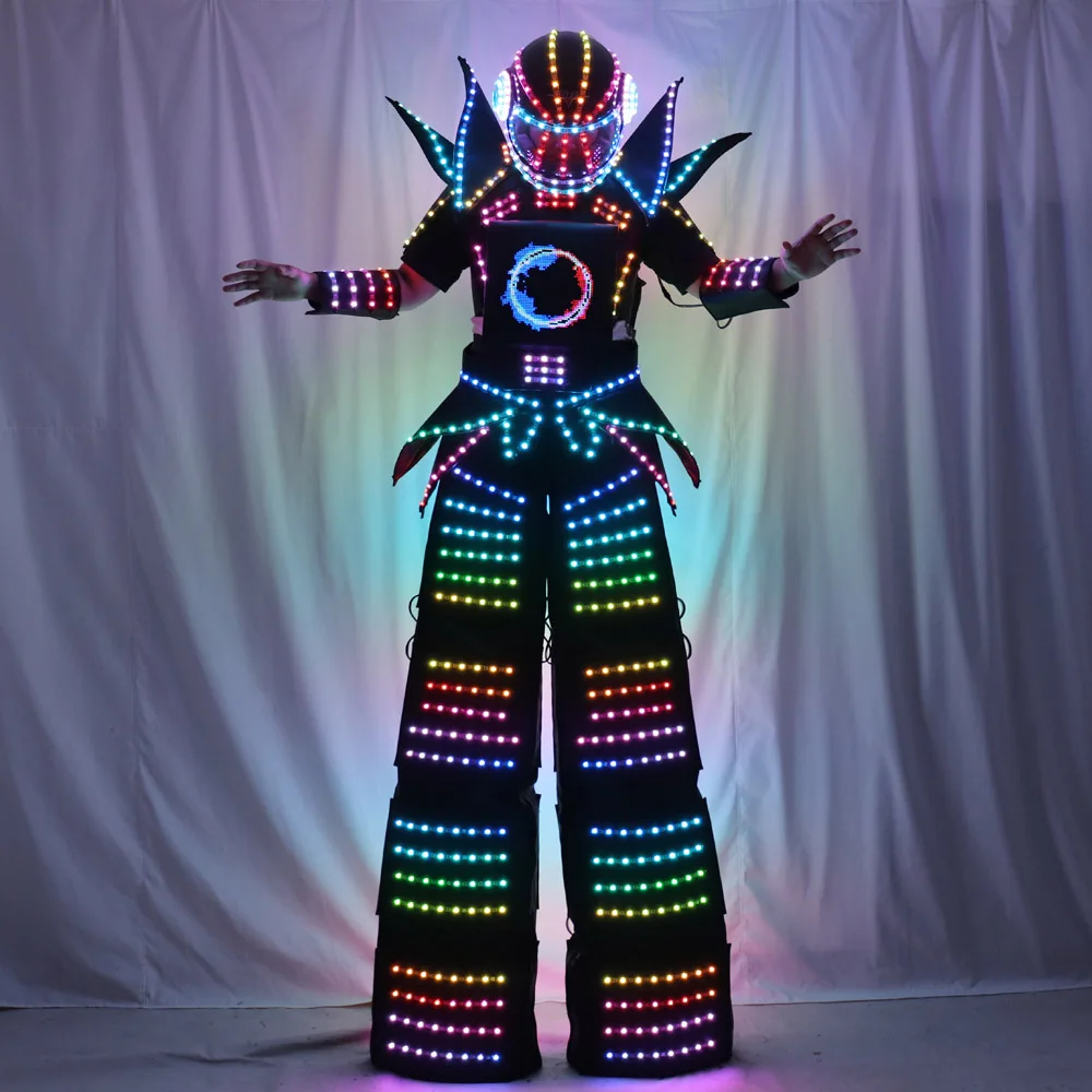 Full Color Smart Pixels LED Robot Suit Stilts Walker Costume with LED Lights Luminous Jacket for Stage Dance Performance