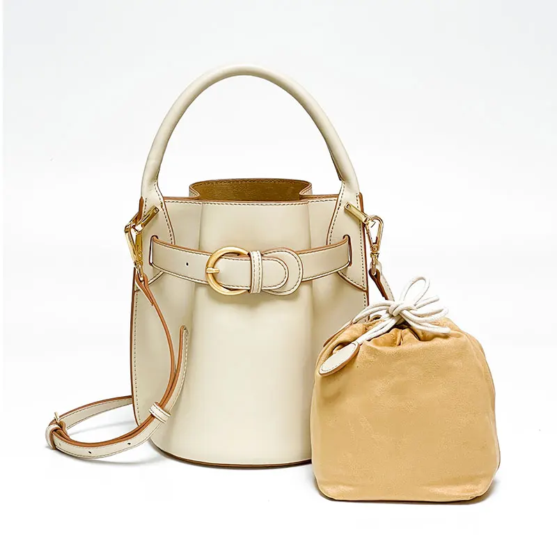 full grain Large capacity genuine leather women bucket bags split leather fashion cow handbags