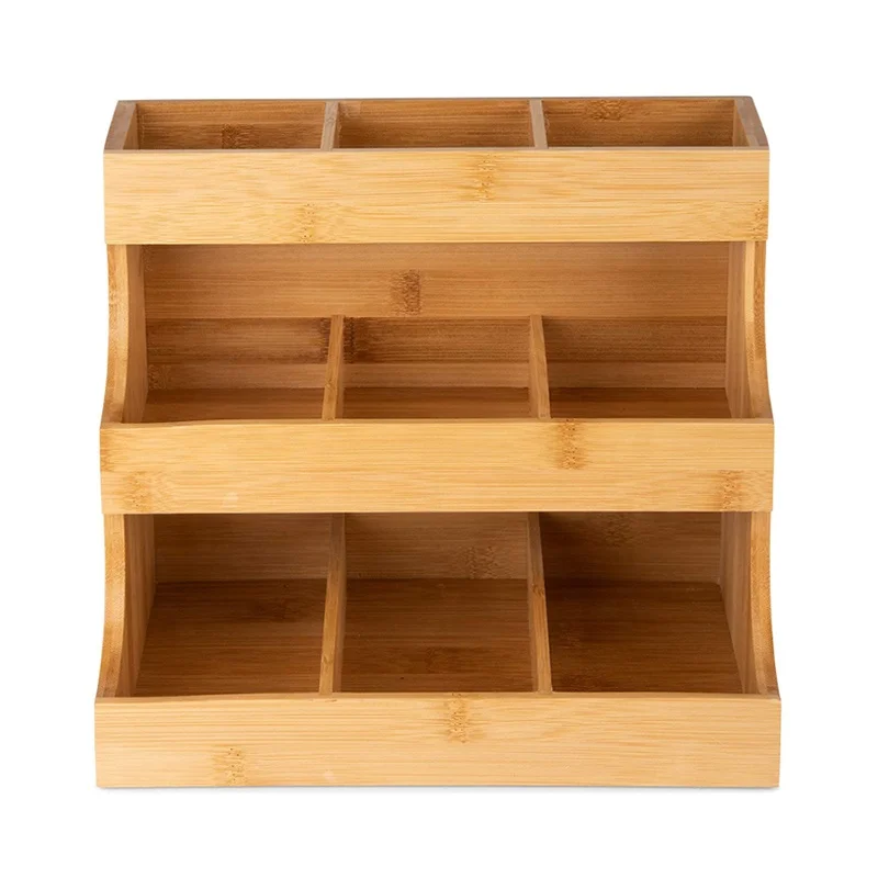 Kitchen Hold Sugar Packets and Creamers Office storage Wooden Tea Box Tea Bag Organizer 3 layers Bamboo Tea Bag Holder