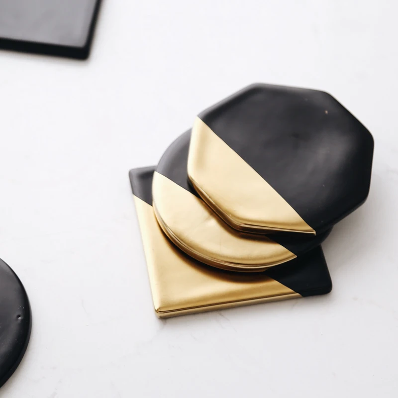 
 Ceramic Coaster for Table Decoration Wholesale Price High Quality Black Cup Mat Mats & Pads All-season Black+gold OEM and ODM  