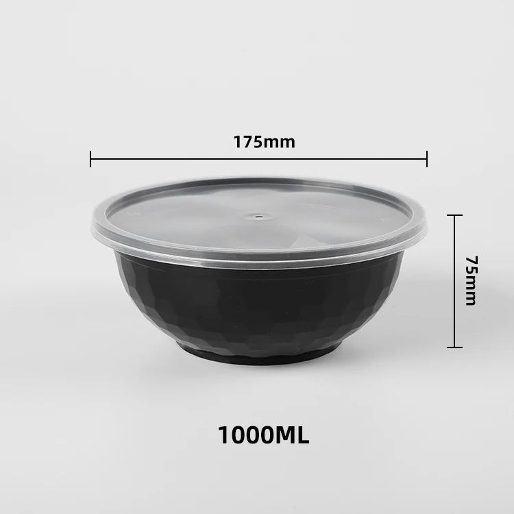 Lunch Fruit noodle Soup Bowl white black microwavable disposable plastic round food to go containers
