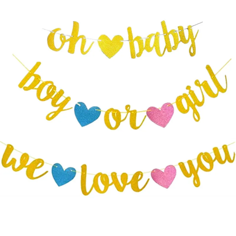 Gender reveal OH BABY Banner GOLD glitter  Baby Shower Boy Girl Welcome Baby birthday Banner  Party Supplies Decorations