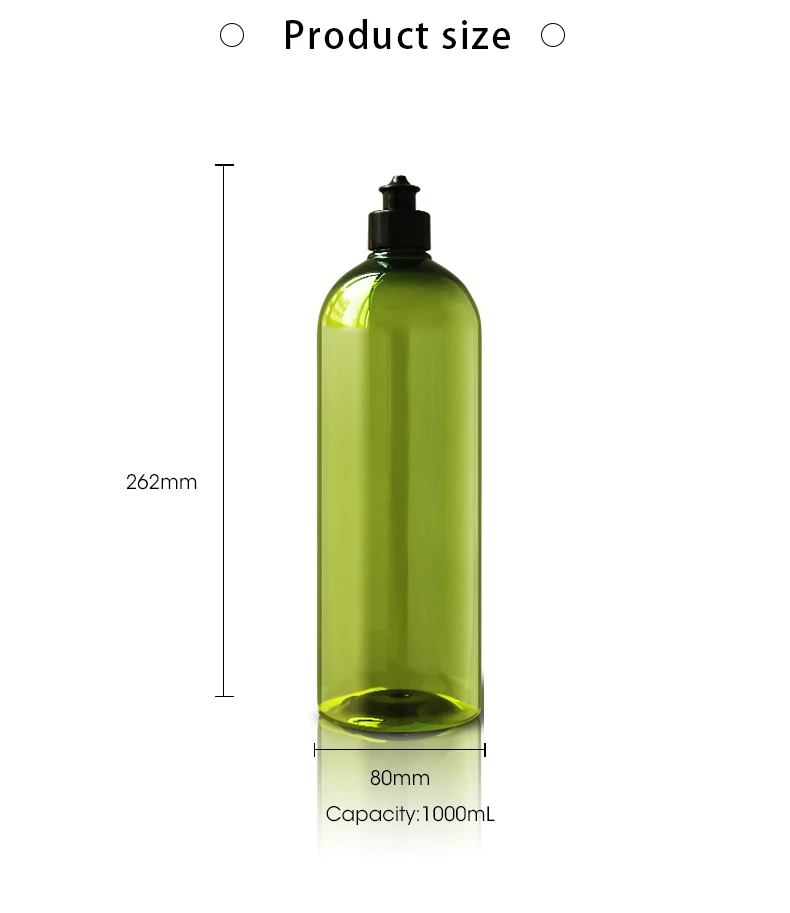Wholesale pet plastic 1000ml green transparent slender high pull cap detergent liquid dish soap empty bottle 1000 ml dish soap