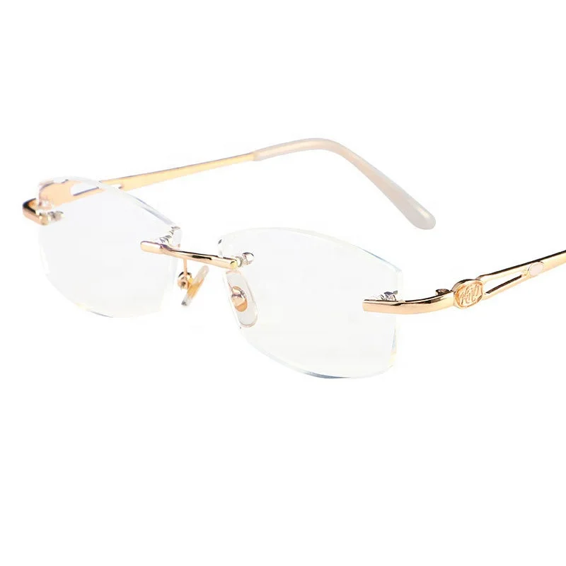 Wholesale Latest Diamond Cut Frameless Read Eye Glasses Popular Design Women Anti Blue Light Reading Glasses