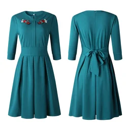 Hot Style Embroidered Pleated Office Dresses Africa Women Work Office Formal Elegant