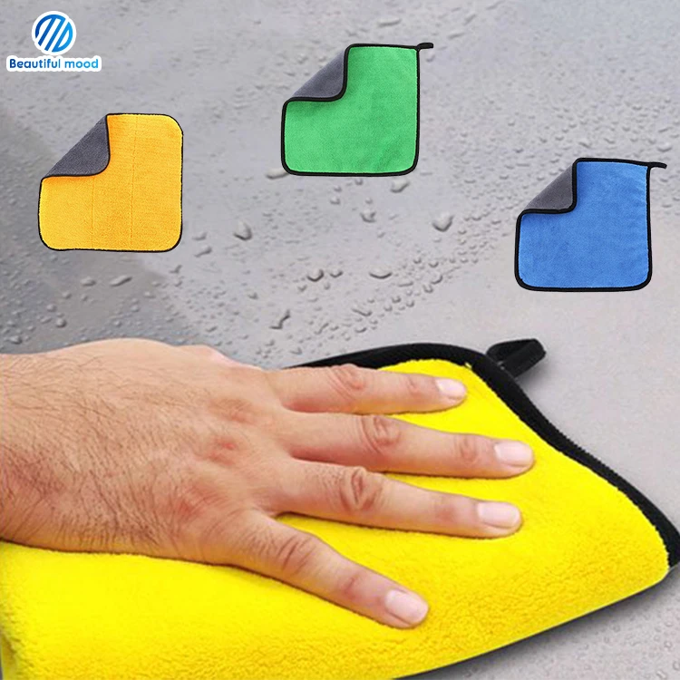 Двухцветная Толстая Абсорбирующая плюшевая переплетная ткань со скидкой из микрофибры Очищающая ткань с разными сторонами Коралловое бархатное автомобильное полотенце