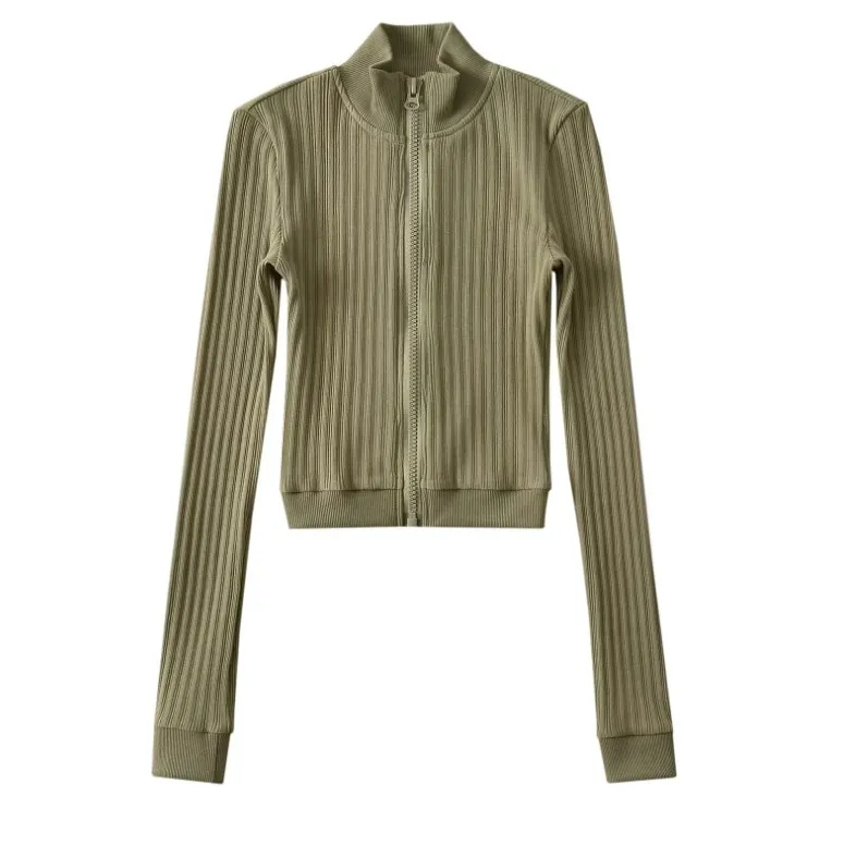 Runwaylover 2396 Front Zipper 2024 Ladies Slim Knitted Cardigan