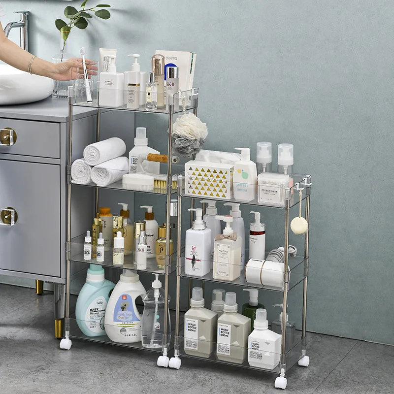 Mobile toilet rack trolley home bathroom toilet floor storage rack transparent storage rack